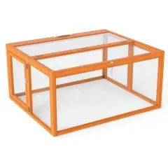 SEVOBAL Pet Crates and Houses Folding Rabbit Hutch Lockable Doors Ground Stakes for Indoor and Outdoor Patio Garden Deck, Orange, 43.3"*37"*21.3"