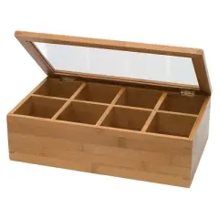 Bamboo 8-Compartment Tea Box with Acrylic and Bamboo Lid - Lipper International