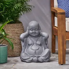 Harrod Outdoor Hear No Evil Monk Garden Statue - Stone Gray - Christopher Knight Home