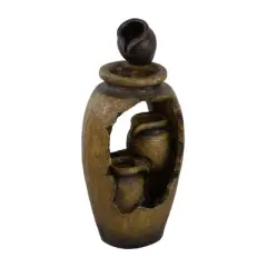 NAYSAYE Fountain Decorative 3 Tier Water Feature Rustic Design for Indoor Outdoor, Brown, 15.4"*11.8"*32.7"
