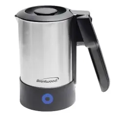Brentwood KT-1506S 1000-Watt 20-Oz. Dual-Voltage Stainless Steel Electric Travel Kettle, Automatic Shutoff in Silver