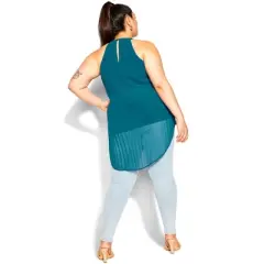 Women's Plus Size Halter Pleat Top - teal  | CITY CHIC