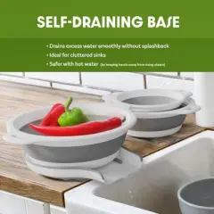 with Over-Sink Water Draining Base for Pasta Fruits and Vegetables, White (3 Sizes, 3QT, 4QT and 5 Quart)