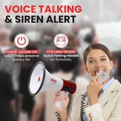 Pyle Megaphone 50-Watt Siren Bullhorn - White & Red