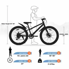 INFURNIC Bicycles 24 Inch Fat Tire Mountain Bike with Shimano 7 Speed and Dual Disc Brakes for Boys and Girls, Orange, 64.17"*24.8"*35.04"