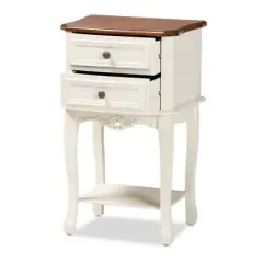 2 Drawer Darla Wood Nightstand White/Cherry Brown - Baxton Studio