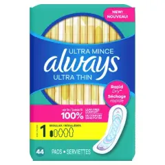 Always Ultra Thin Pads Size 1 Regular Absorbency Unscented - 44ct