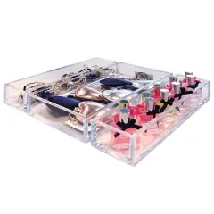 Azar Displays Deluxe 3 Piece Clear Acrylic Tray Set, Two Narrow Rectangle Trays and One Large Rectangle Tray Organizer for Desk or Counter