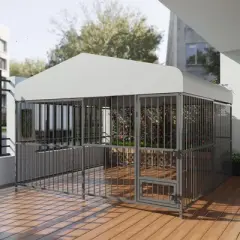 Dog Kennel, 8&iexcl;&Aacute;4&iexcl;&Aacute;6FT Large Heavy Duty Outdoor Metal Dog Cage - Weatherproof, Lock, Feeding Bowl & Waterproof Roof (All Breeds)