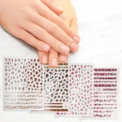 Unique Bargains Self-Adhesive Leopard Print Nail Art Stickers Pink Brown 4 Pcs