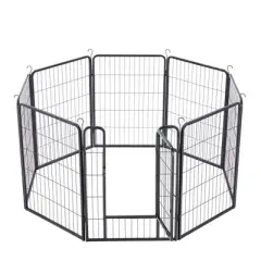 JOMEED Indoor and Outdoor Metal 8-Panel, 32" High Collapsible Dog Pet Playpen Kennel with Integrated Lockable Entry and Exit Door, Black