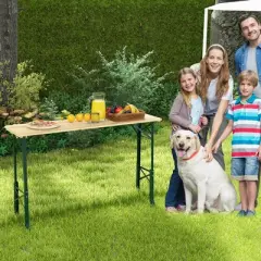 Costway 5.5 Ft Outdoor Folding Wood Picnic Table Height Adjustable Metal Frame