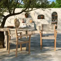 Christopher Knight Home Bess Patio Rustic Acacia Wood and Wicker Dining Chairs (Set of 2)