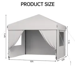 CuisinSmart  10x10 Pop Up Canopy Tent with 4 Removable Sidewalls, Outdoor Portable Canopy for Parties, Backyard, Beach, Gray