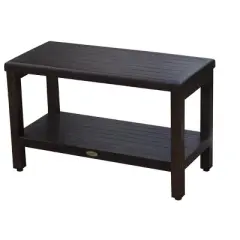 DecoTeak&reg; Eleganto&reg; 30" Teak Wood Shower Bench with Shelf in Woodland Brown Finish