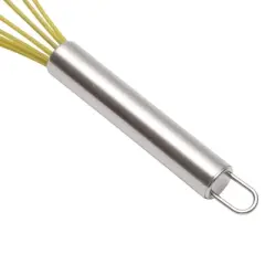 Unique Bargains 12" 6-Wire Whisk Hand Wash Stainless Steel Silicone Silver Tone Yellow