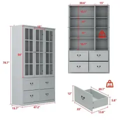 Famapy 47.2"W Organizer Glass Doors Display Cabinet  Organizer Pantry Gray