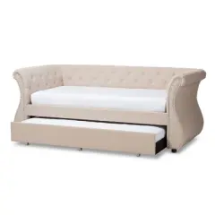 Twin Cherine Classic and Contemporary Fabric Upholstered Daybed with Trundle Beige - Baxton Studio