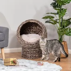 Kumasinova Handwoven Cat Bed,Wicker Egg Chair with Cushion,16.5"/19.75" Pet Bed&Hanging Cat Basket,Elevated Cat Beds for Indoor Cats