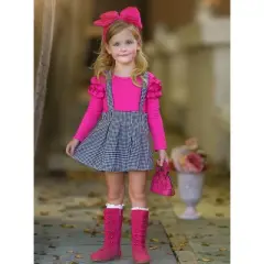 Girls So Impressive Gingham Suspender Skirt Set - Mia Belle Girls