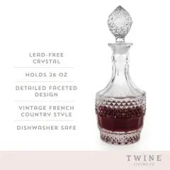 Twine Vintage Crystal Decanter - Cut Crystal Liquor Decanter for Wine, Dishwasher Safe Crystal, 26 Ounces - Set of 1