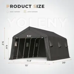EROMMY Portable Outdoor Storage Shelter, Heavy Duty Carport w/Roll-up Doors & Ventilated Windows, Portable Garage Tent Shelter - 13' x 20' - Black