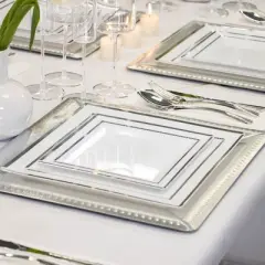 Silver Spoons Disposable Charger and Plate Set for Party, Includes 20 Charger Plates (13&rdquo;), 20 Dinner Plates (10.25&rdquo;) & 20 Side Plates (7.5&rdquo;), Silver