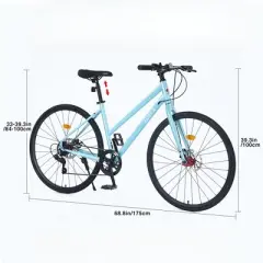 INFURNIC Bicycles, Hybrid bike with 7-speed, City Bicycle For men women, Blue, 68.8"*25.5"*39.9"