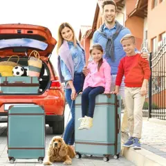 FONTOI 20"&24"&28" Luggage Sets 4 Pieces, Expandable Luggages with Cosmetic Case, Travel luggage Sets, Green, 12.4"*30.3"*20.1"