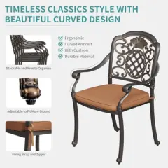 7 Piece Patio Furniture Dining Set, All-Weather Outdoor Table and Chairs for 6, Includes 4 Dining Chair & 2 Swivel Chairs & 60'' Rectangular Table