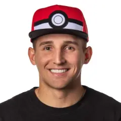 Pokemon Men's Poke Ball Embroidered Logo Flatbill Snapback Hat