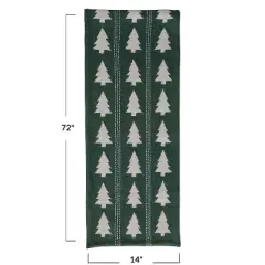 Storied Home Slub Table Runner with Tree Pattern, Embroidery and Stitching, Green and Natural