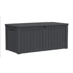 Dolonm 120Gal Deck Box, Outdoor Wood Grain Storage Box,Waterproof Resin Storage Bin with Lockable Lid, Suitable for Terrace Gardens,