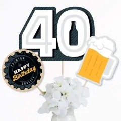 Big Dot of Happiness Cheers and Beers to 40 Years - 40th Birthday Party Centerpiece Sticks - Table Toppers - Set of 15