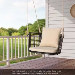 Costway Patio Hanging Rattan Basket Chair Swing Hammock Chair with Seat Cushion