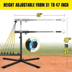 PLAYAPUT Baseball Softball Swing Trainer with 5 Power Bands, Auto-Reset Training Equipment, Height Adjustable (31-47 inches), Black and White