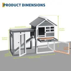 GustoWave 45" Rabbit Hutch Indoor and Outdoor 2-Story Rabbit Cage with Pull Out Tray, Waterproof Fir Wood Pet House with Wooden Ramp