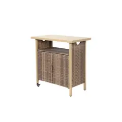 Anybear Outdoor Wicker Bar Cart, Patio Bar Serving Cart, for Porch Backyard Garden Poolside Party, Light brown