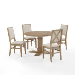 5pc Joanna Round Dining Set with 4 Upholstered Back Chairs Rustic Brown - Crosley