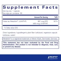 Pure Encapsulations Folate 400 - Metafolin L-5-MTHF Supplement to Support Cardiovascular, Cellular, and Neural Health* - 90 Capsules