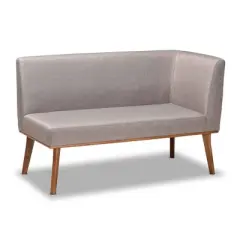 2pc Odessa Mid-Century Modern Fabric Upholstered Wood Dining Corner Sofa Bench Set Walnut/Brown/Gray - Baxton Studio