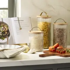 Fluted Glass Storage Canister with Wood Lid - Hearth & Hand&trade; with Magnolia