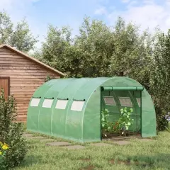 Outsunny Walk-in Tunnel Greenhouse with 2 Zippered Mesh Doors Upgraded Hot House, Green, 13' x 10' x 6.5'