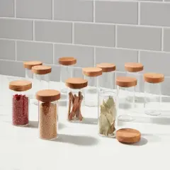 4oz 12pk Round Spice Jar with Wood Lids Set - Threshold&trade;: Glass Condiment Servers, Hand Wash, Traditional Style