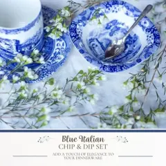 Spode Blue Italian Dip Bowl Set of 3 - 5-Inch Porcelain Bowls with Oriental Design, Dishwasher & Microwave Safe Tableware