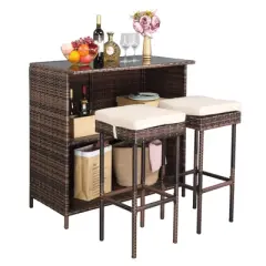 3-Piece Wicker Outdoor Serving Bar Set