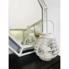 Essential Decor & Beyond 9.8" White Wash Bamboo Candle Lantern With Handle