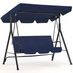 Anybear Deep Blue 3-Person Outdoor Swing with Iron Frame and Armrests