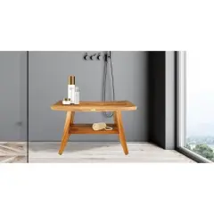 EcoDecors&reg; Satori&reg; 28" Teak Wood Shower Bench with Shelf in EarthyTeak Finish