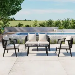 APRILSOUL Comfortable Outdoor Seating Set,2 single chairs,1 double chair,functional iron table,Suitable for Patios, Lawns, and Poolsides